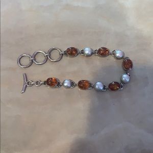 Vintage Amber and Pearl Bracelet
